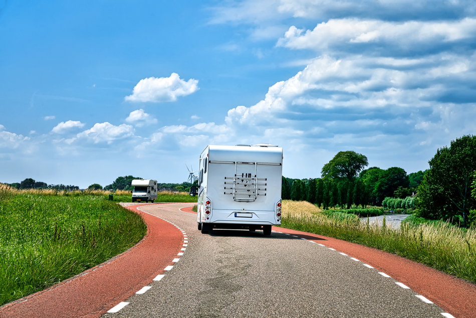 RV driving down an open road